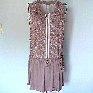 Varley Tan and White Sequin Pleated Sundress